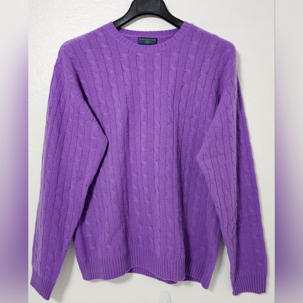 Joseph & Lyman 100% Cashmere Sweater Purple Cable Knit Crewneck Size L Luxury - Picture 2 of 7
